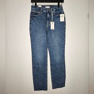 Good American Good Classic Jeans  Raw‎ Hem Straight Leg SZ 2/26 NWT